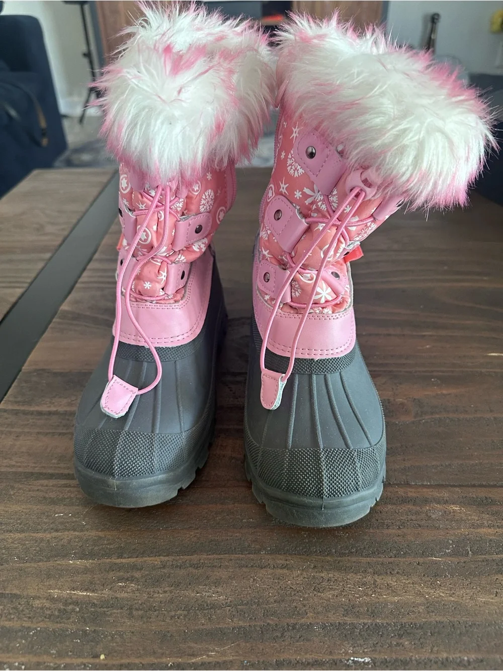 Kids Pink Faux-Fur Snow Boots - size 2